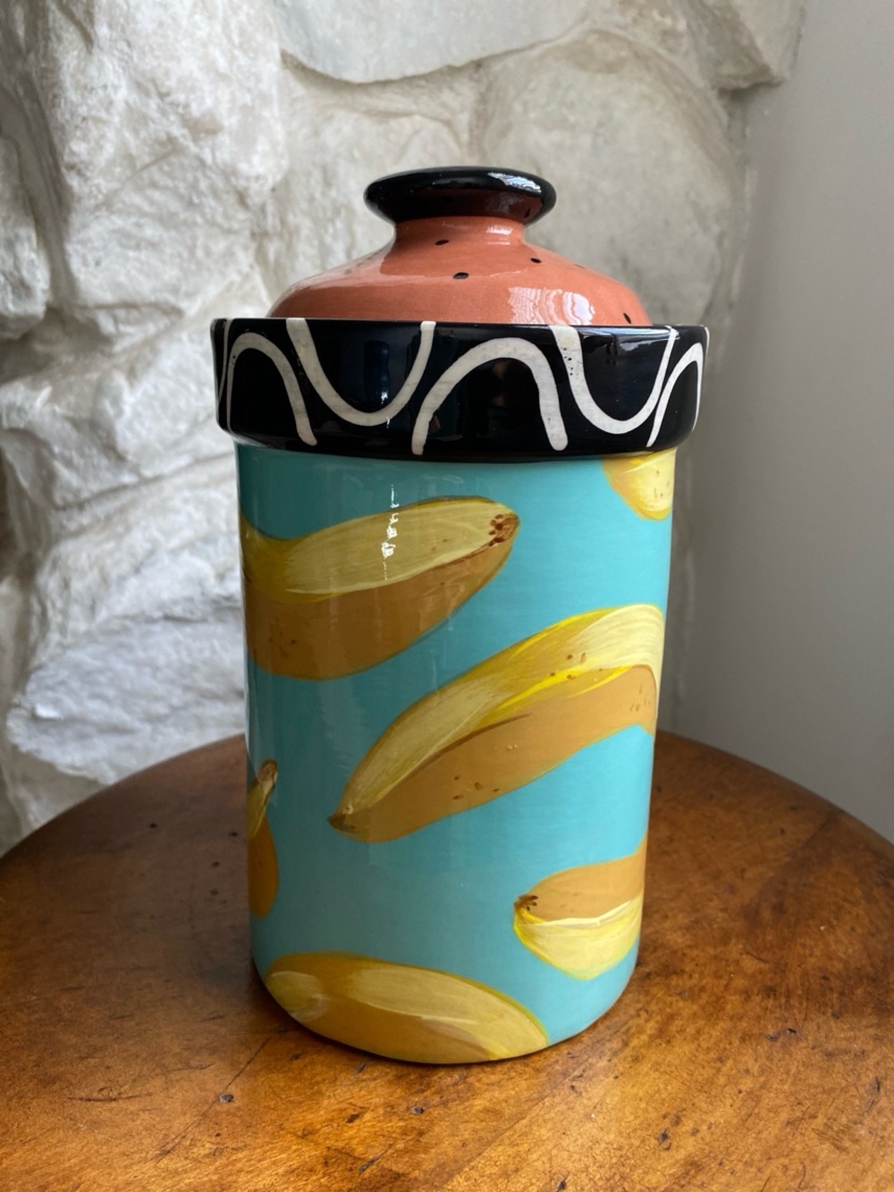 Droll Designs Hand Painted Glazed Ceramic Fruit/Banana Large Canister Vessel 🍌
